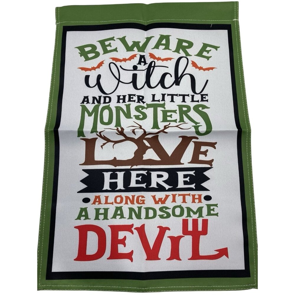 Little Monsters Garden Flag Halloween Party Banner Witch Devil Spooky Fall Decor